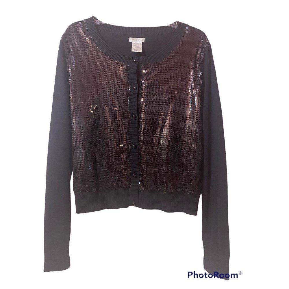 Worthington Silk Black Sequins Sweater Women's XL